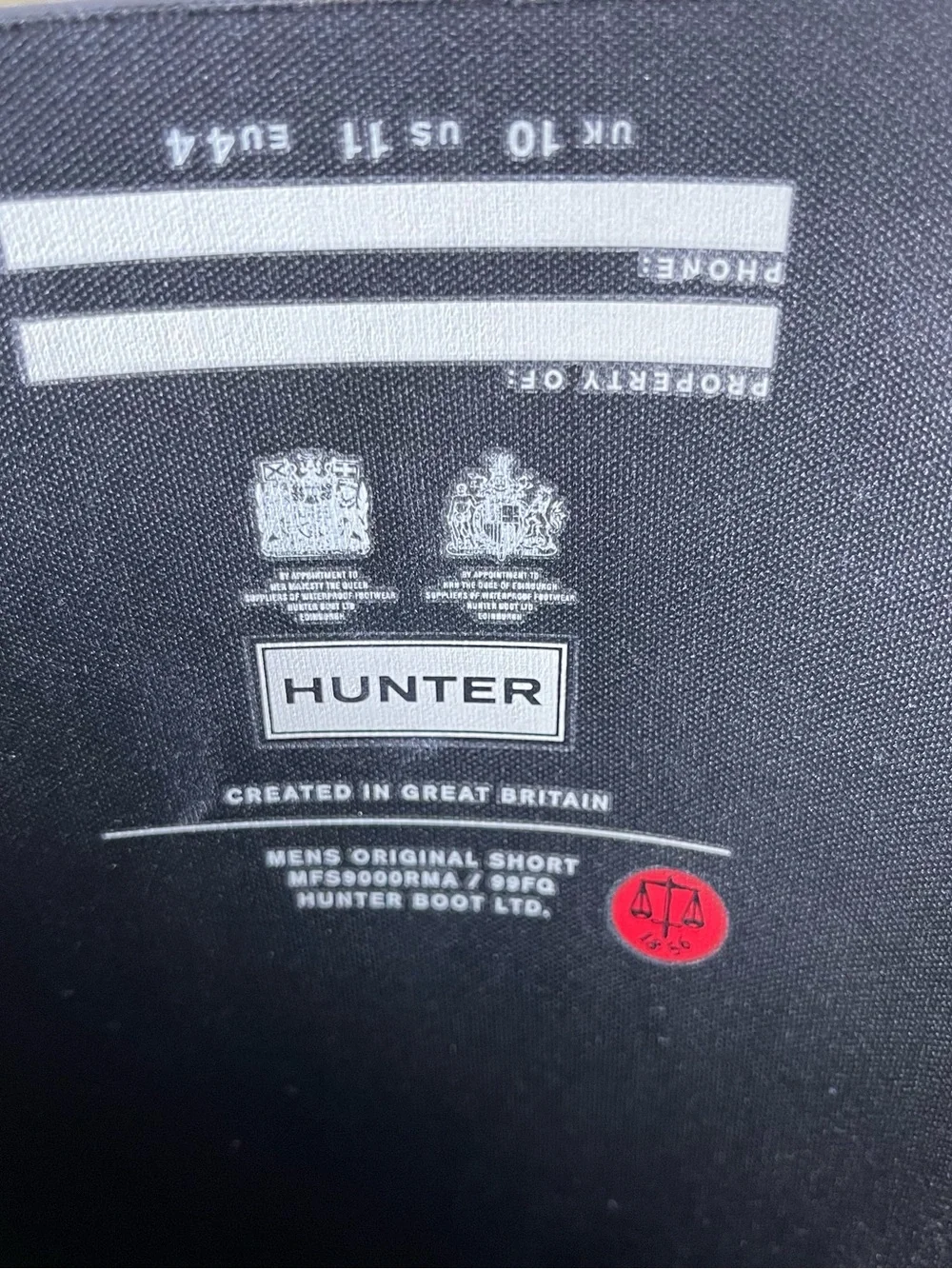 Hunter Mens Original Short Rain Boots Black Size 11 Heavy Duty Waterproof